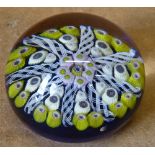 A Bulbous Shape Millefiori Paperweight on blue, yellow, pink and white ground, 7.