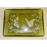 A Mary Gregory Green Glass Rectangular Tray having butterfly and floral decoration, 23.