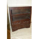 An Oak Open Bookcase having thumb pattern decoration, 2 open shelves above 2 panelled doors,