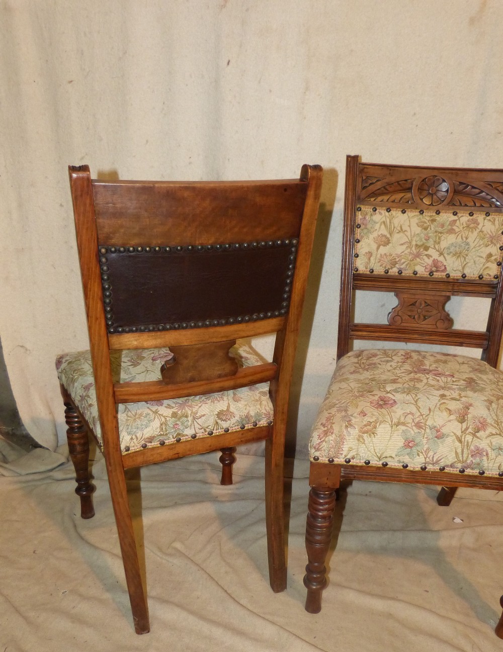 A Set of 4 Oak Single Chairs having carved floral and leaf decoration, - Image 2 of 2