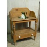 A Victorian Pine Wash Stand having splash back on round turned support with 1 x long drawer on