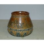 A Doulton Lambeth Florence Barlow 19th Century Small Round Vase on brown and blue ground with