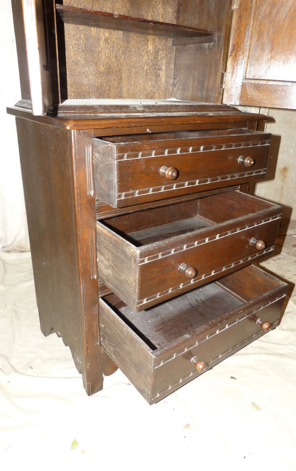A Similar Oak Chest having 2 panelled doors with carved arched motifs above 3 long drawers with - Image 4 of 5