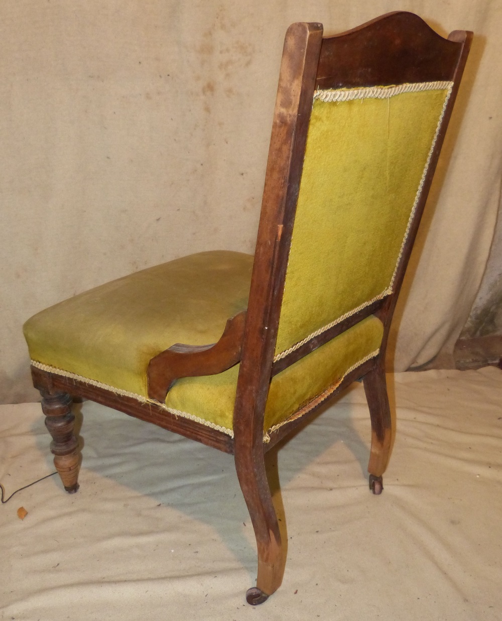 A Walnut Nursing Chair having pale green velvet overstuffed seat and button back, - Image 2 of 2