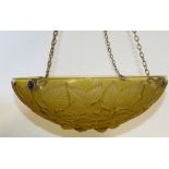 A Lalique Yellow Glass Round Centre Light Shade having all over raised leaf decoration,