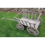 Four wheel wooden dog cart, with T-bar p