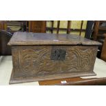 An Antique oak bible box, with cut brass