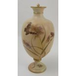 A Grainger and Co blush ivory vase, the lobed body decorated with butterflies and leaves, shape