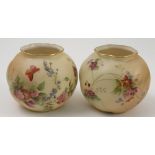 A pair of Royal Worcester wrythen moulded blush ivory vases, printed painted with flowers, dated