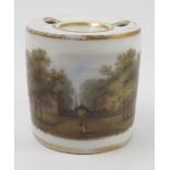 A Chamberlains Worcester inkwell, of cylindrical form, painted with a titled view of Cheltenham,