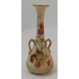 A Royal Worcester blush ivory vase, with moulded handles and leaf decoration, decorated with