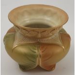 A Royal Worcester shot silk vase, moulded with leaves, dated 1907, shape number 1877, height 4ins