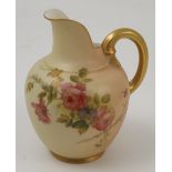 A Royal Worcester ivory flat back jug, printed with floral sprays, dated 1905, shape number 1094,