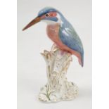 A Royal Worcester model, Kingfisher, on a gilt and white stump decorated with flowers, model