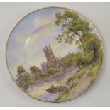 A Royal Worcester cabinet plate, printed painted with a view of Gloucester Cathedral, by Telford,