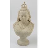 A 19th century Turner and Wood jubilee parian bust, of Queen Victoria, raised on a socle base,