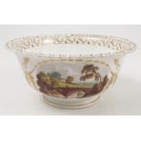 A 19th century Derby porcelain bowl, with embossed edge, the exterior decorated with two titled