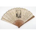 A 19th century paper leaf fan, decorated