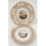 A 19th century Derby porcelain plate, decorated with a titled landscape 'View in Italy', to a gilt