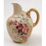 A Royal Worcester blush ivory jug, printed painted with floral sprays, shape number 1094, dated