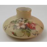 A Royal Worcester blush ivory squat vase, with pierced neck, decorated with flowers, dated 1903,