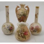 A Royal Worcester blush ivory vase, with flared neck, decorated with floral sprays, dated 1913,