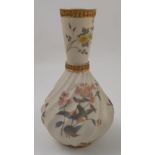 A Royal Worcester ivory vase, the wrythen moulded body decorated with floral sprays, shape number