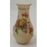 A Royal Worcester blush ivory vase, with pierced neck and moulding, decorated with floral sprays,