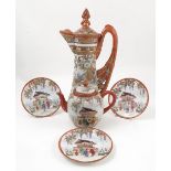 A group of satsuma ware, to include a coffee pot, decorated with birds, insects and flowers, with