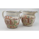 Two 19th century jugs, with script 'The