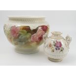 An un-finished Royal Worcester jardiniere, decorated with roses, shape number H295, dated 1919,