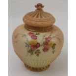 A Royal Worcester blush ivory pot pourri, with pierced cover, the body decorated with floral sprays,