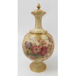 A Royal Worcester blush ivory covered vase, the globular body decorated with flowers,