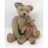 A faded blue plush teddy bear, together with another plush teddy bear,
