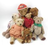 Seven various plush teddy bears,