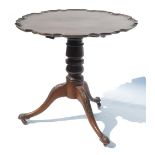 A 19th century circular mahogany occasional table, with pie crust top raised on a turned column,