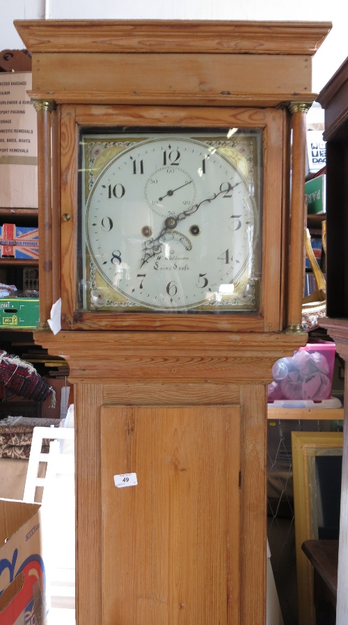 An Antique pine cased long case clock, the square painted dial inscribed W Walkman,