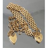 A 9ct gold bracelet, to a padlock clasp, together with a 9ct gold gate bracelet,