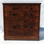 A 19th century burr walnut chest, fitted two short drawers over four graduated long drawers,