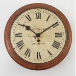 A Penlington & Batty mahogany cased circular wall clock, with enamel dial and Roman numerals,