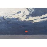 Kyffin Williams RA, oil on canvas, Stormy Sunset, with Thackeray Gallery label verso,