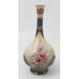 A Hadleys Worcester vase, decorated all around with flowers, to a typical green and brown body,
