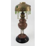 A W & W Kosmos Art sand Crafts style copper and brass lamp, (converted oil lamp), the brass shape,