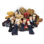 A Nora Wellings sailor doll, together with six other similar examples, a plush faced doll,