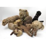 A quantity of plush animals, to include lions, leopard, elephant,