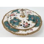 A Chamberlains Worcester soap dish and pierced cover, decorated with reserves of fabulous birds,