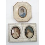 Dupre, a pair of oval portrait miniatures of young girls, one signed, diameters 3.