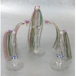 A group of coloured glass birds, mounted on clear glass stands, af, height 7.