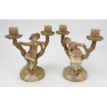 A pair of Royal Worcester Hadley two light candleabra,