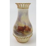 A Royal Worcester vase, decorated with Highland cattle by Harry Stinton,